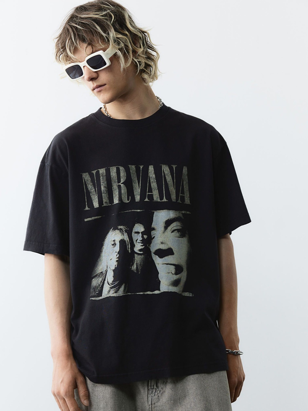 

H&M Loose Fit Printed T-Shirt, Black
