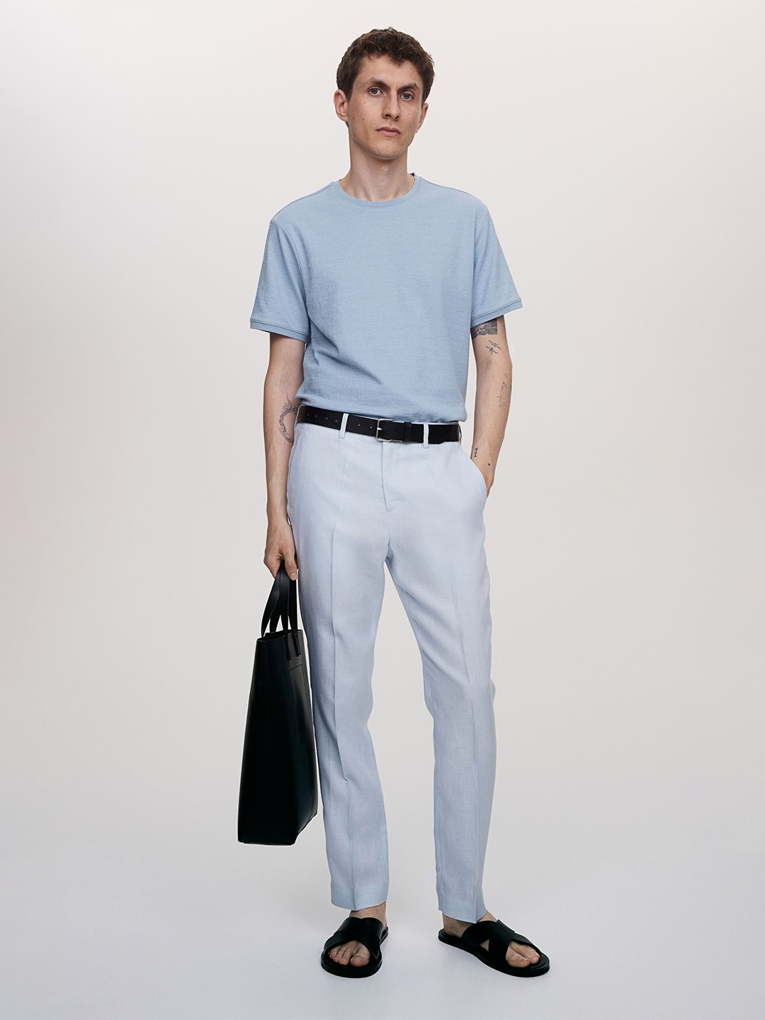 H&M Regular Fit Textured T-Shirt, Blue