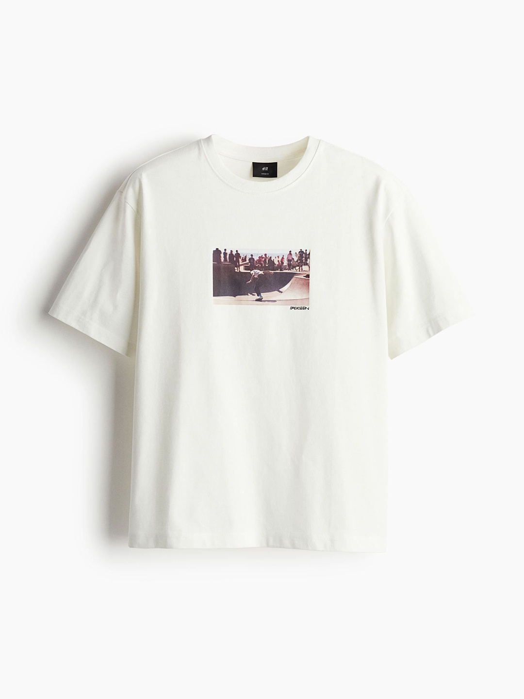 

H&M Men Loose Fit Printed T-Shirt, White