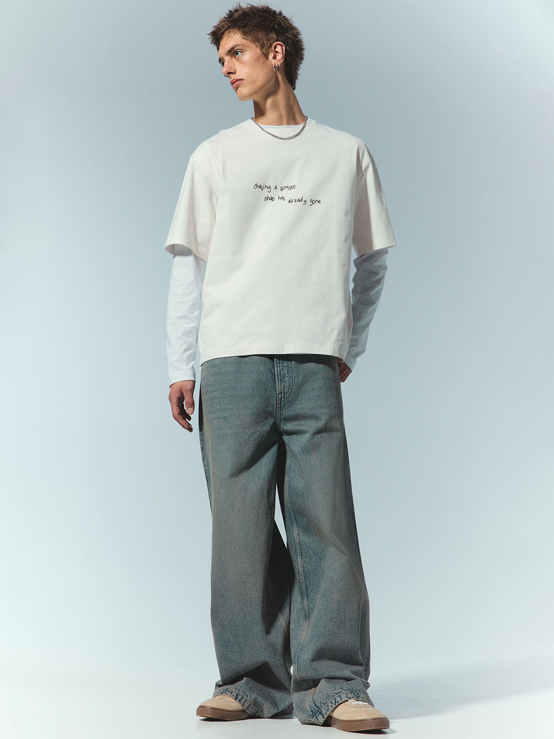 H&M Loose Fit Printed T-Shirt, Off white