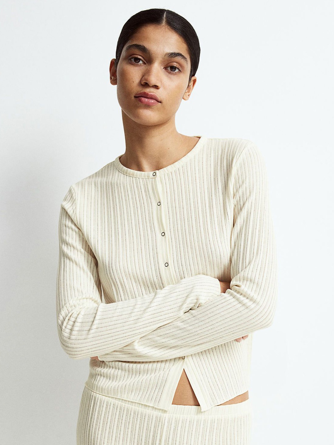 

H&M Rib-Knit Cardigan Sweaters, White