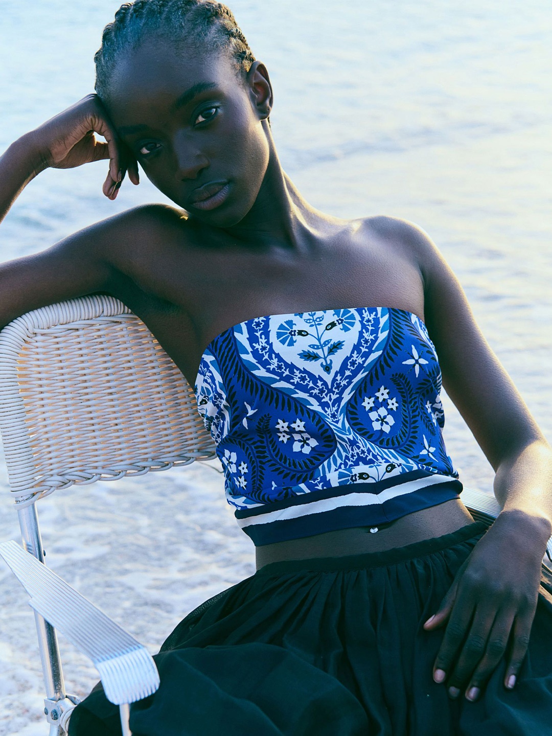 

H&M Cropped Bandeau Top, Blue