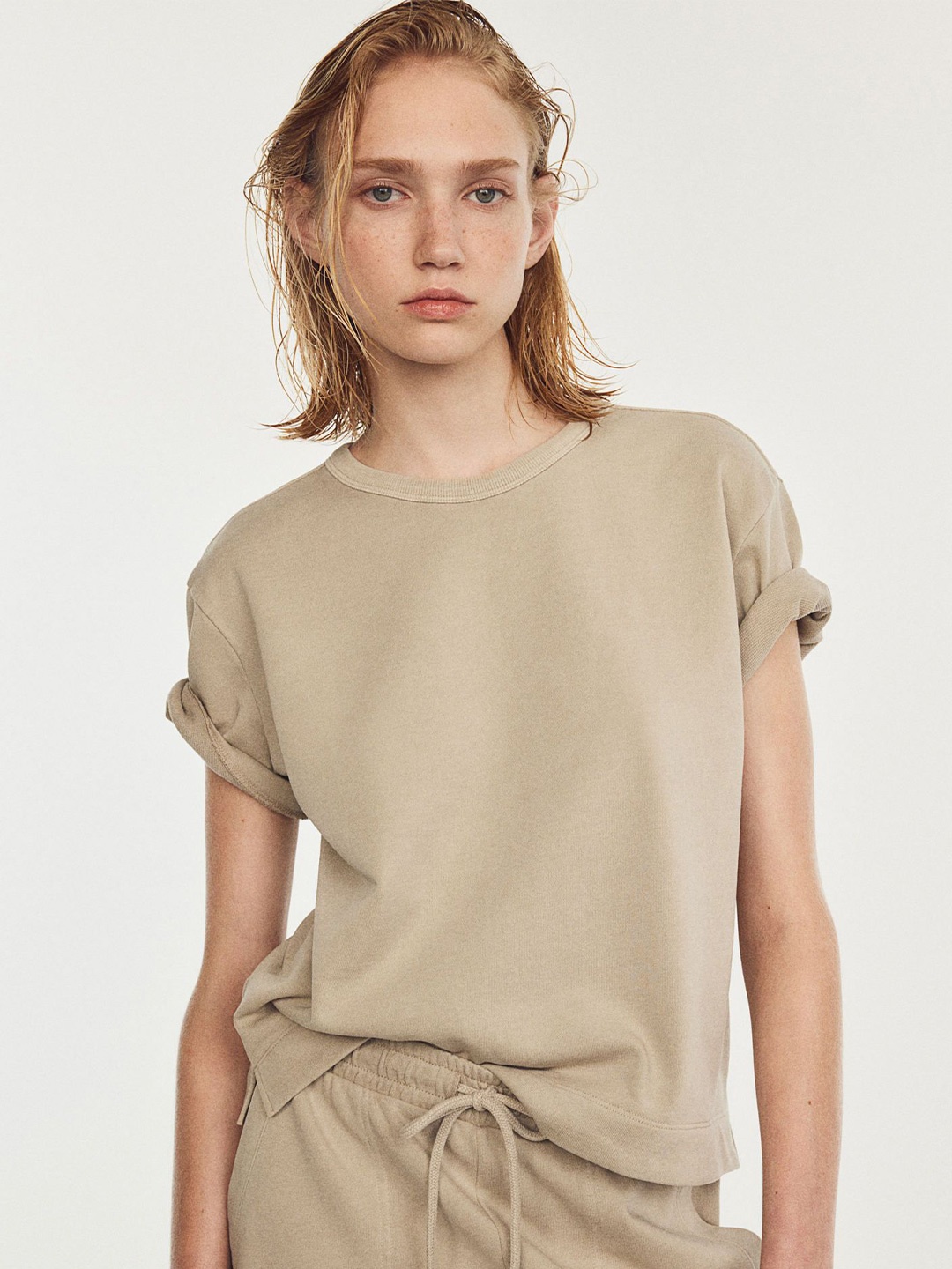 

H&M Short-Sleeved Top, Beige