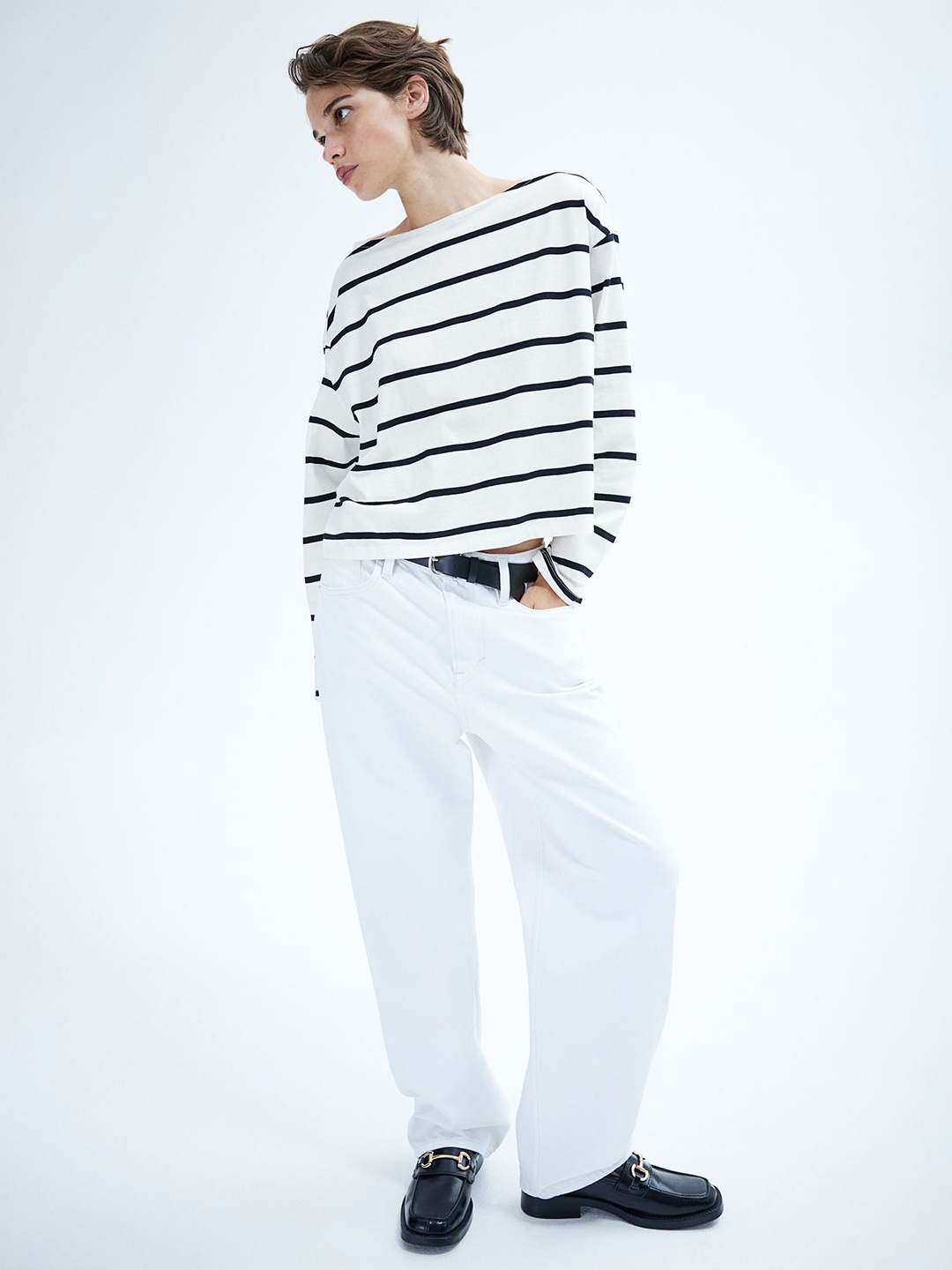 H&M Oversized Boat-Neck Top, White