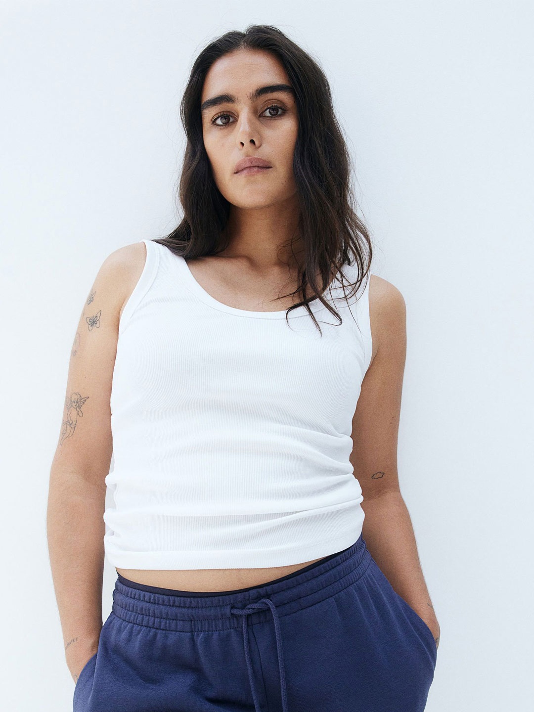 H&M Ribbed Vest Top, White