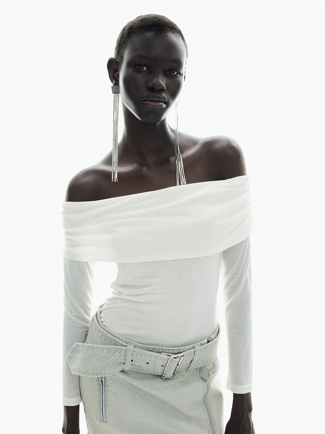 

H&M Sheer Off-The-Shoulder Top, White