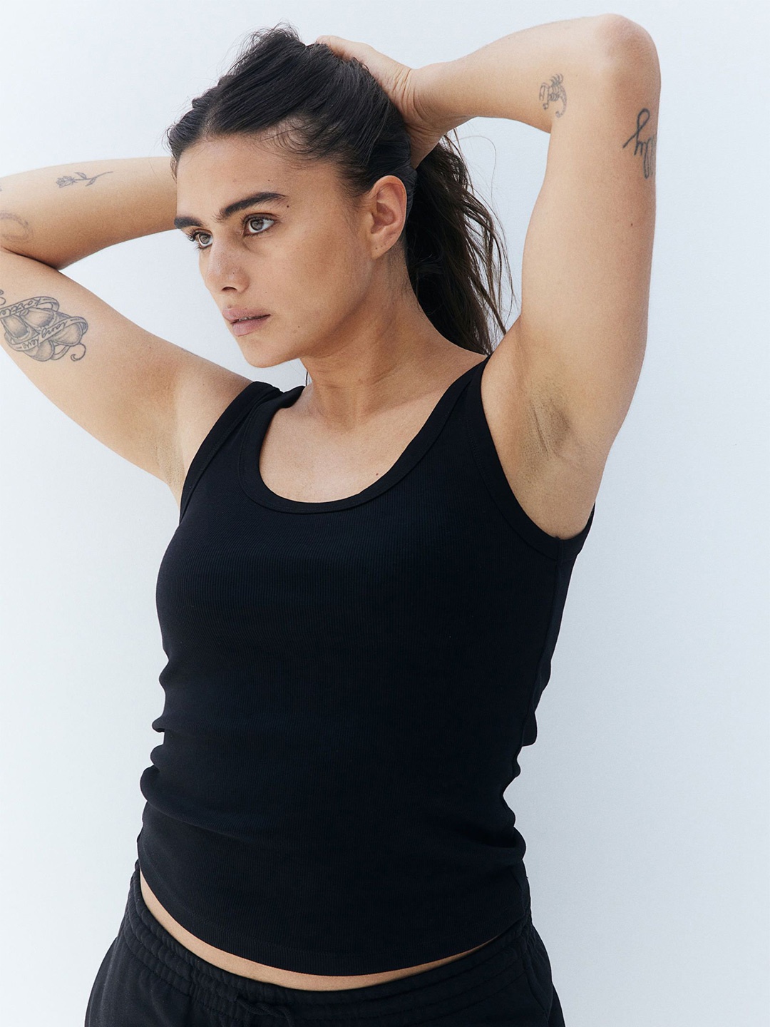 

H&M Ribbed Vest Top, Black