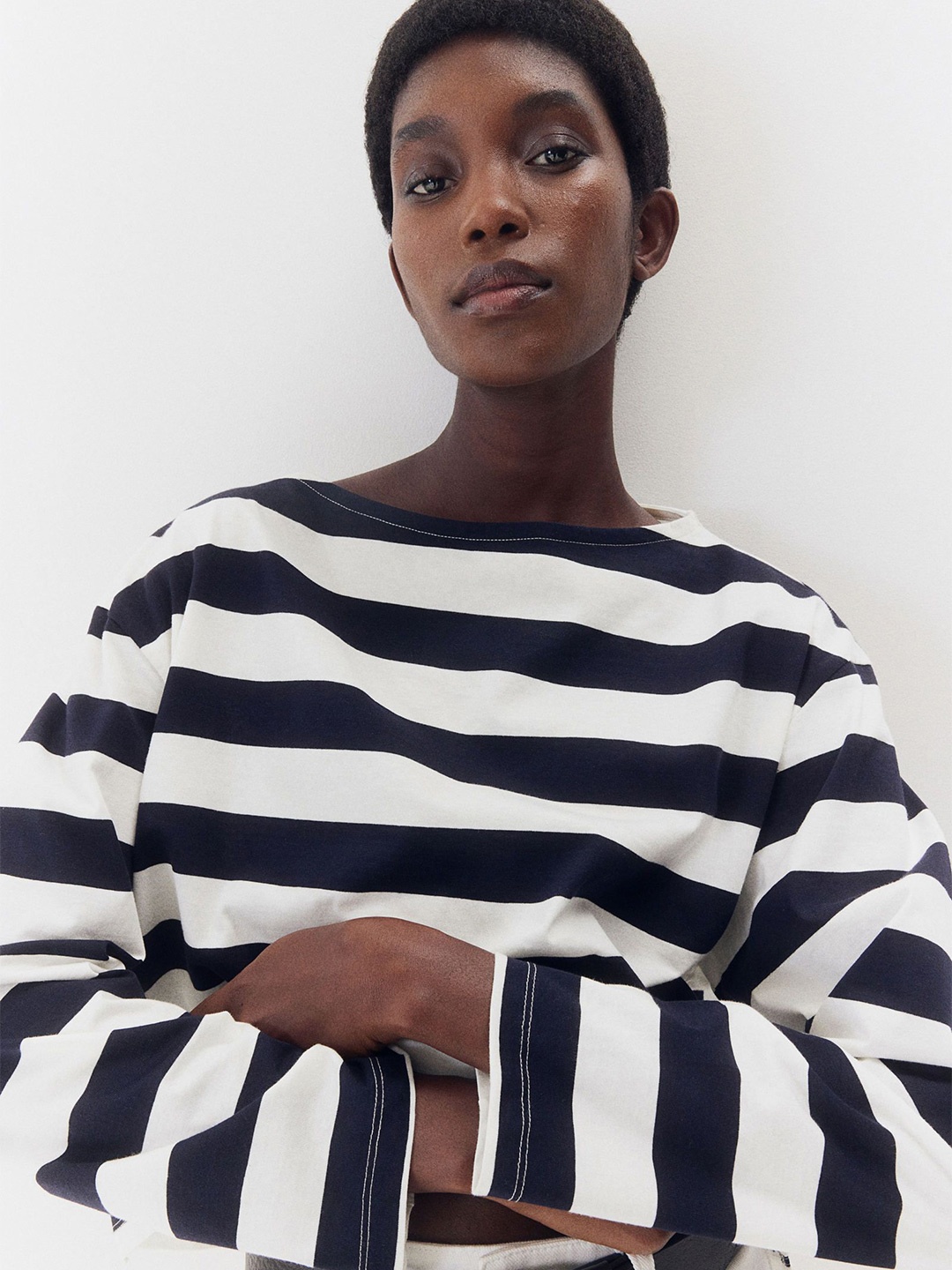 

H&M Oversized Boat-Neck Top, Blue