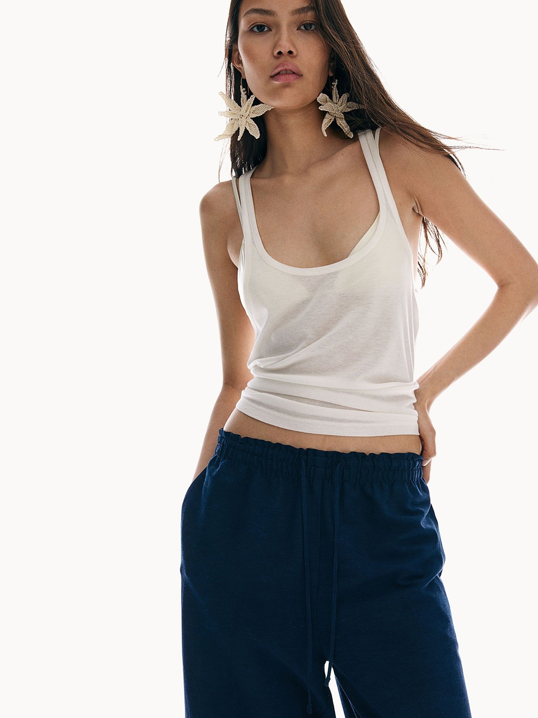 

H&M Linen Blend Trousers, Blue