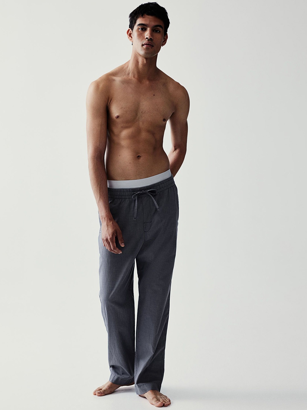 

H&M Relaxed Fit Poplin Trousers, Grey