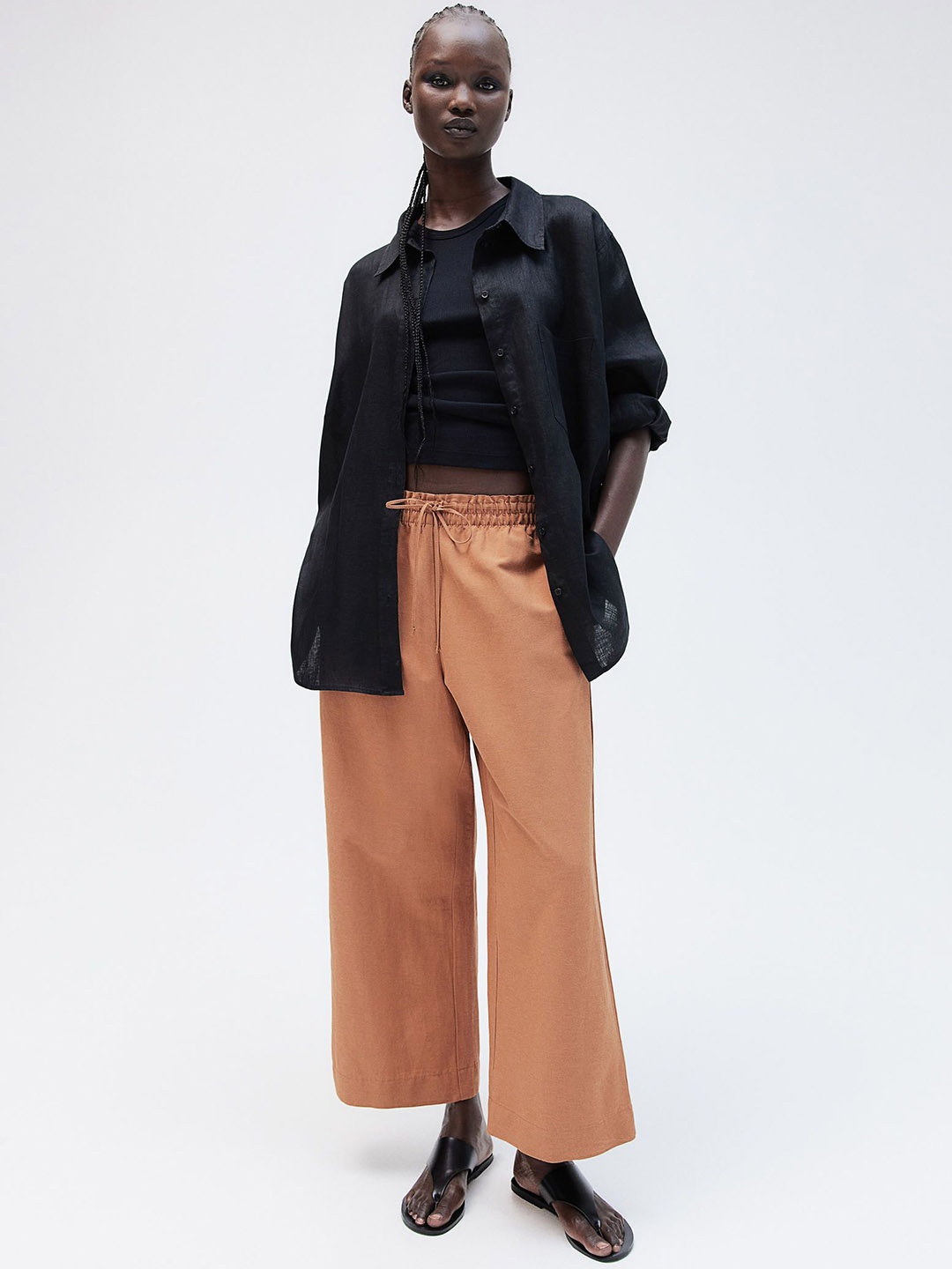 

H&M Linen-Blend Trousers, Brown