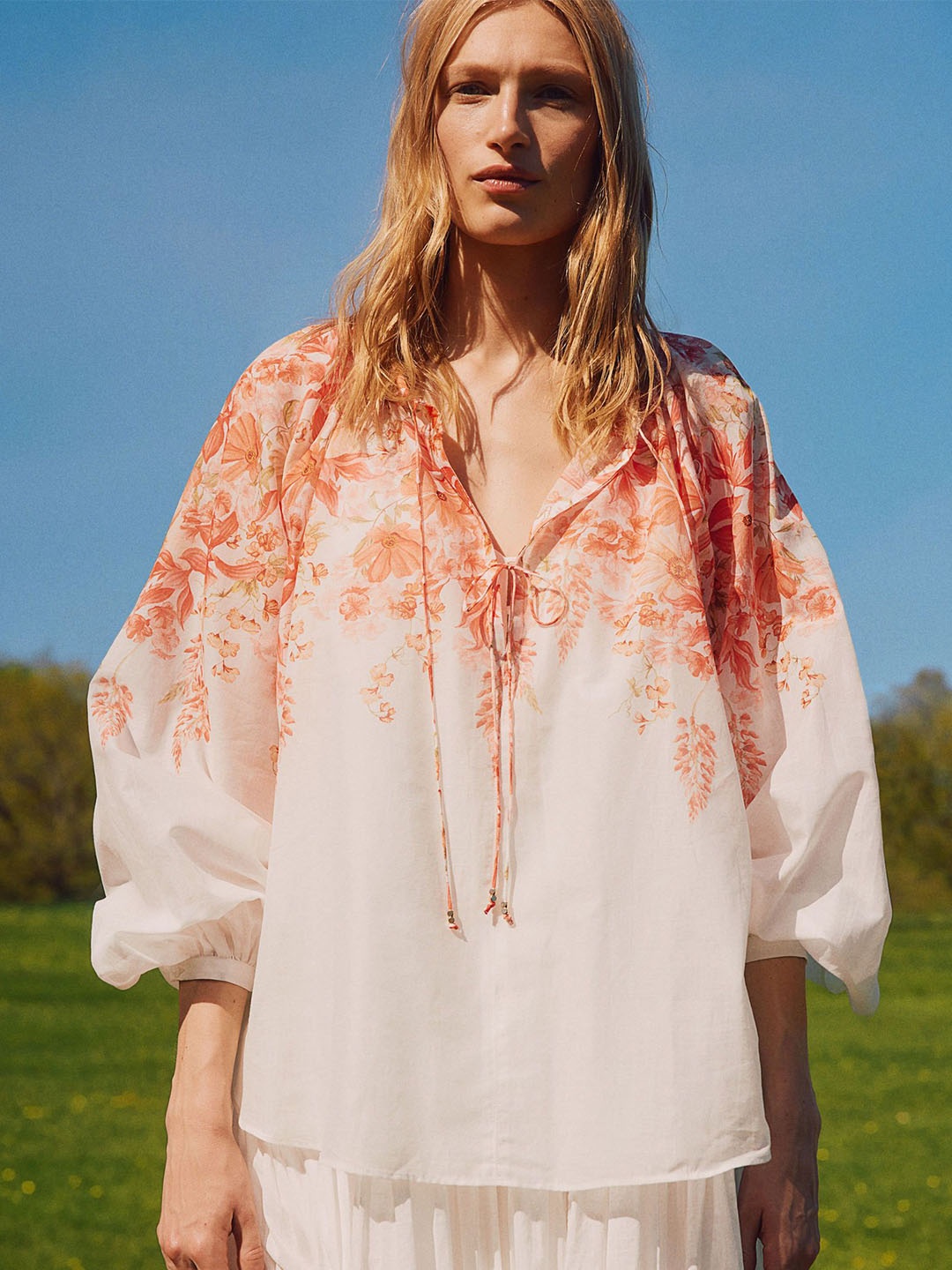 

H&M Printed Tie-Detail Blouse, White
