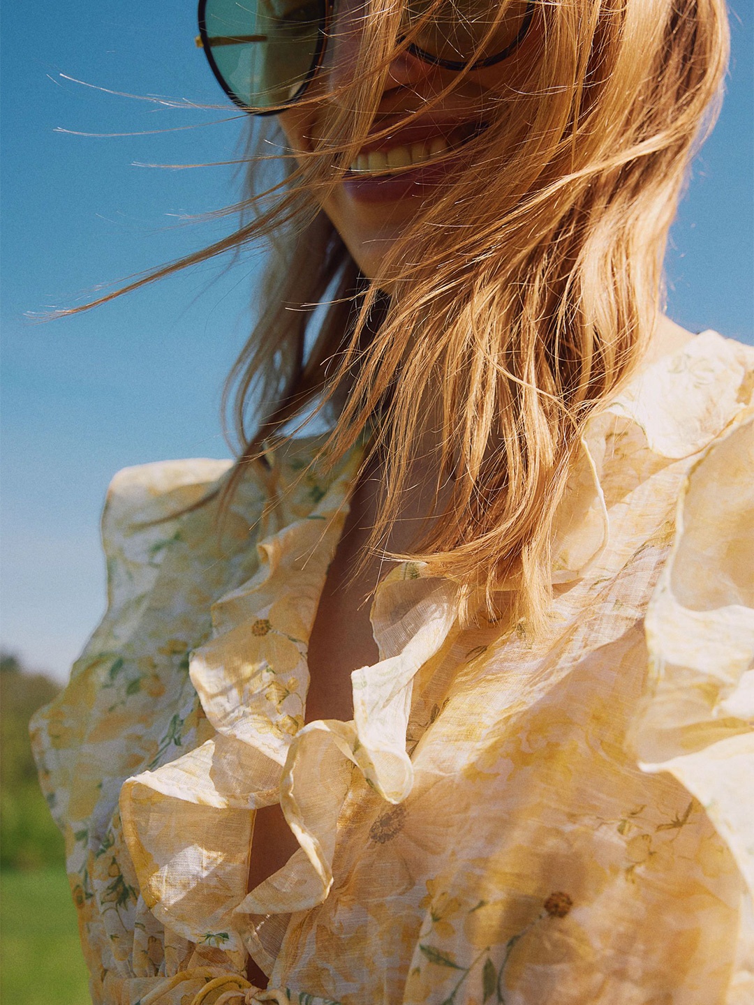 

H&M Frill-Trimmed Blouse, Yellow