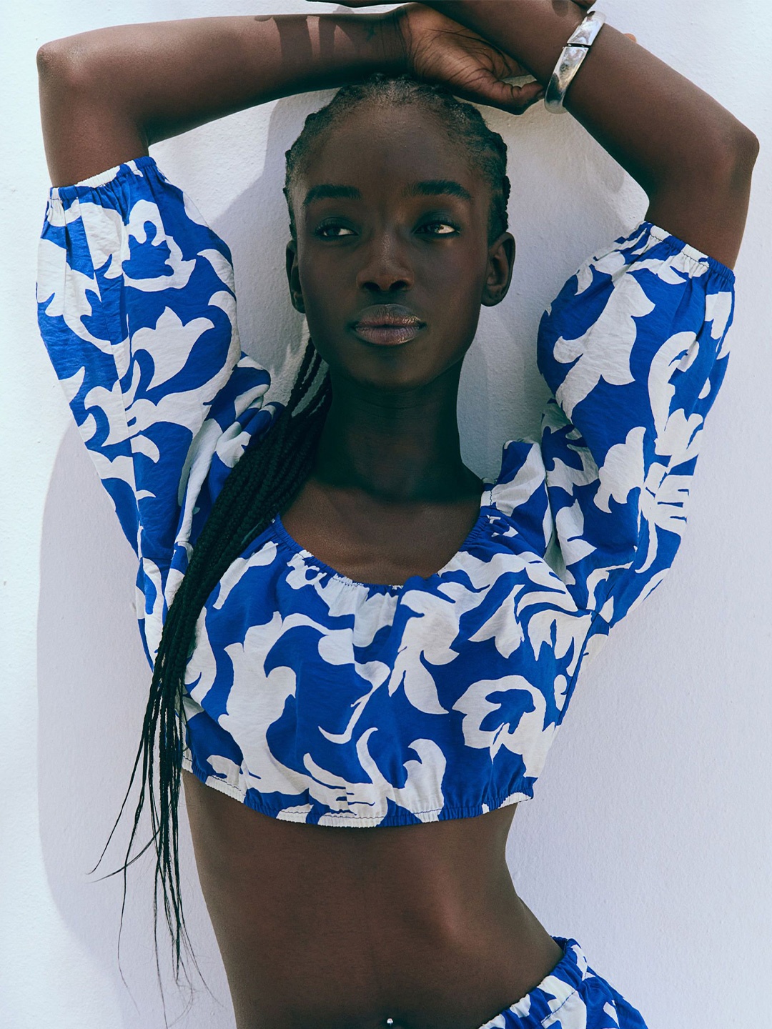 

H&M Printed Cropped Blouse, Blue