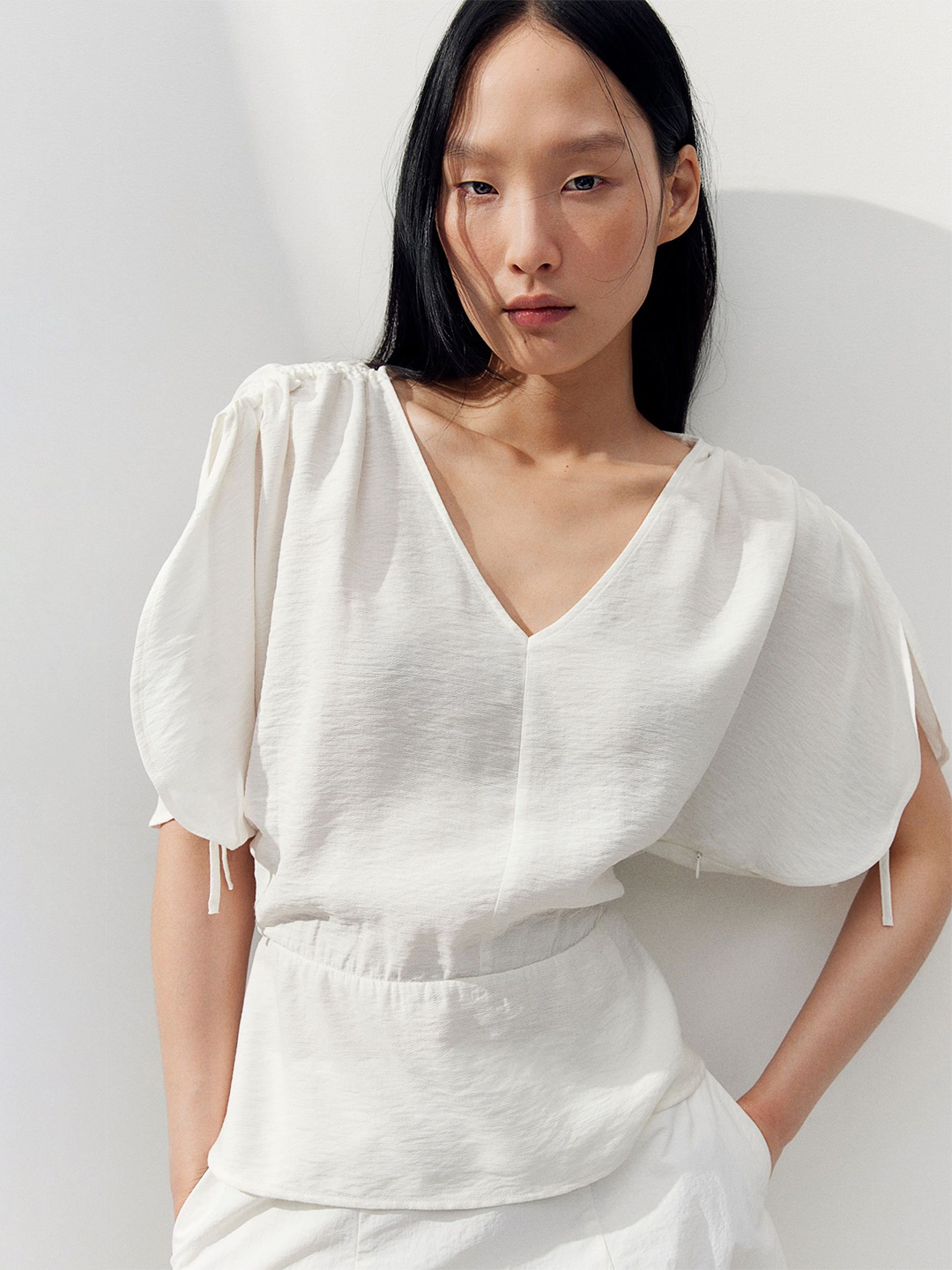 

H&M Drawstring-Detail Blouse, White