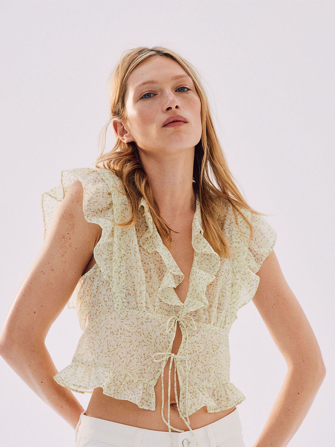 

H&M Frill-Trimmed Blouse, Yellow