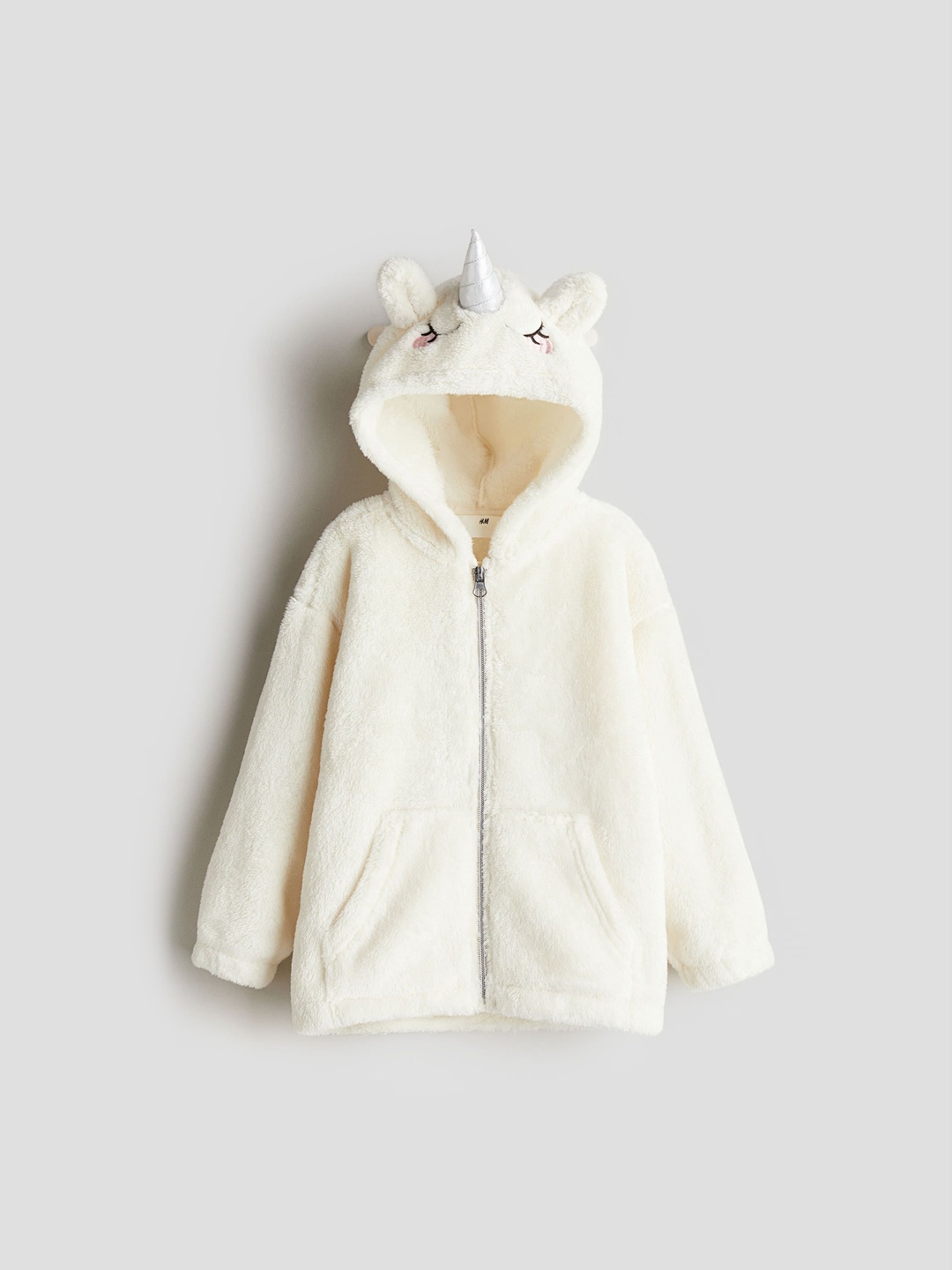 

H&M Girls Pile Zip-Through Hoodie, White