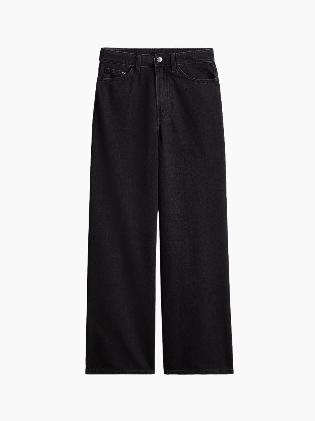 

H&M Women Cotton Wide Leg Mid-Rise Jeans, Black