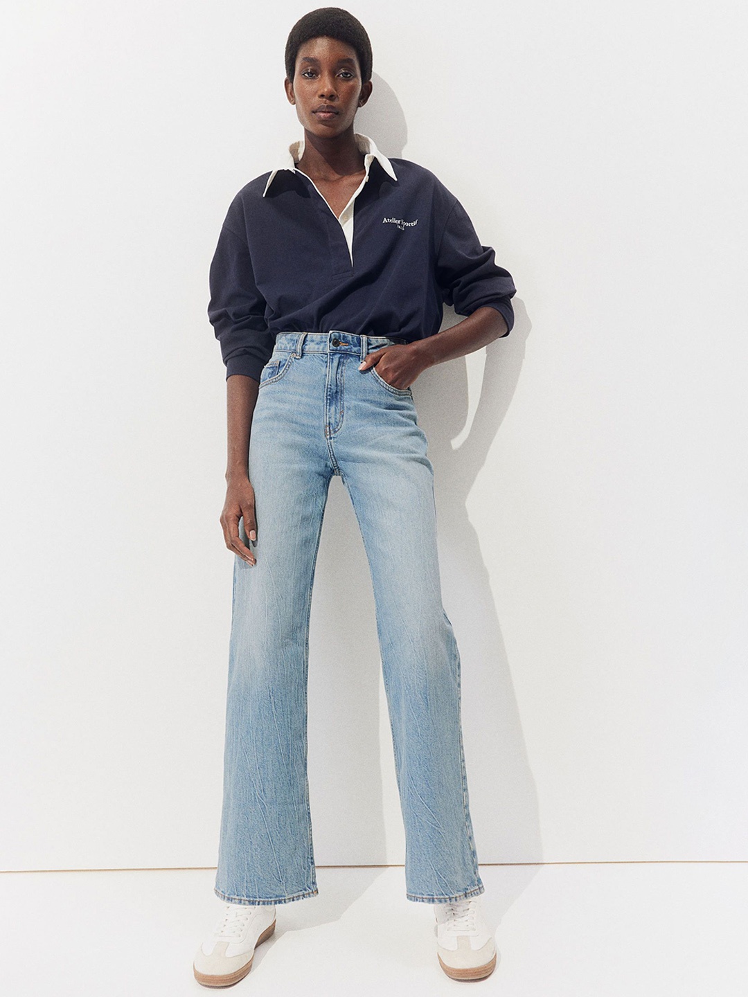 

H&M Women High-Rise Heavy Fade Wide High Jeans, Blue