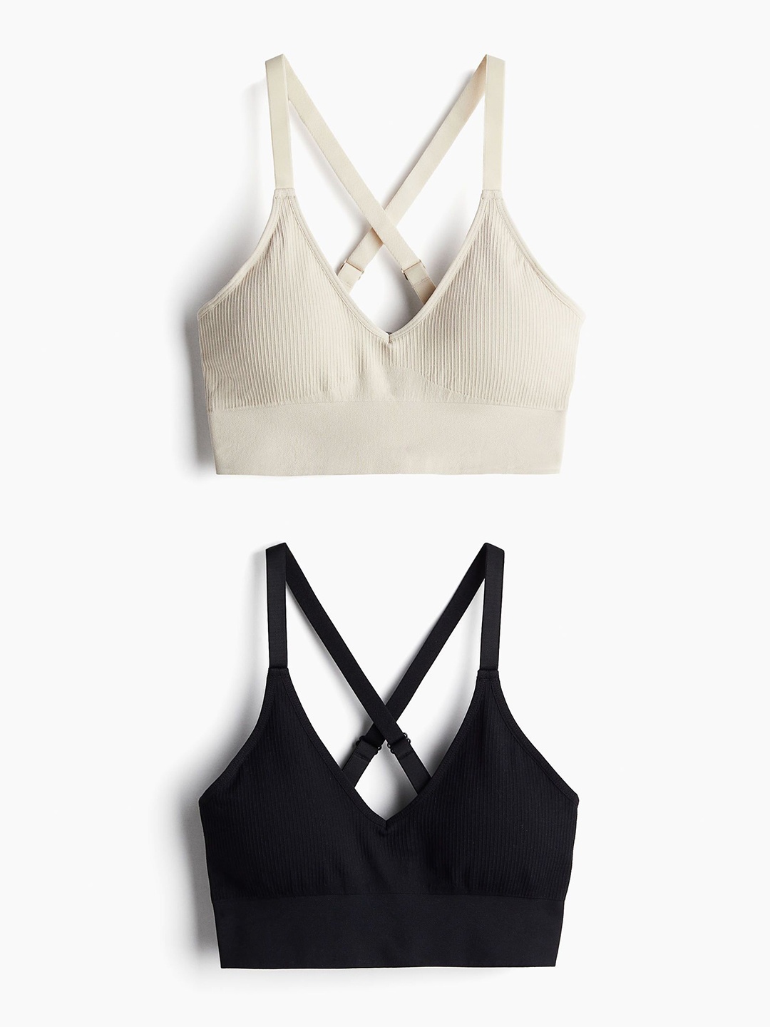 H&M Pack Of 2 DryMove Medium Support Sports bras, Beige
