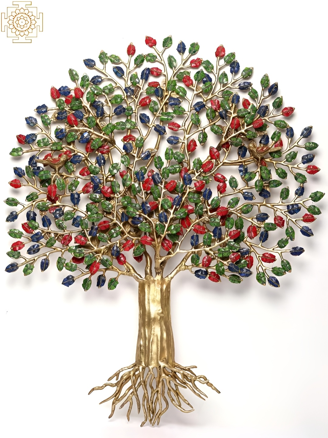 

Exotic India Brass Tree with Inlay Work Wall Hanging, Green
