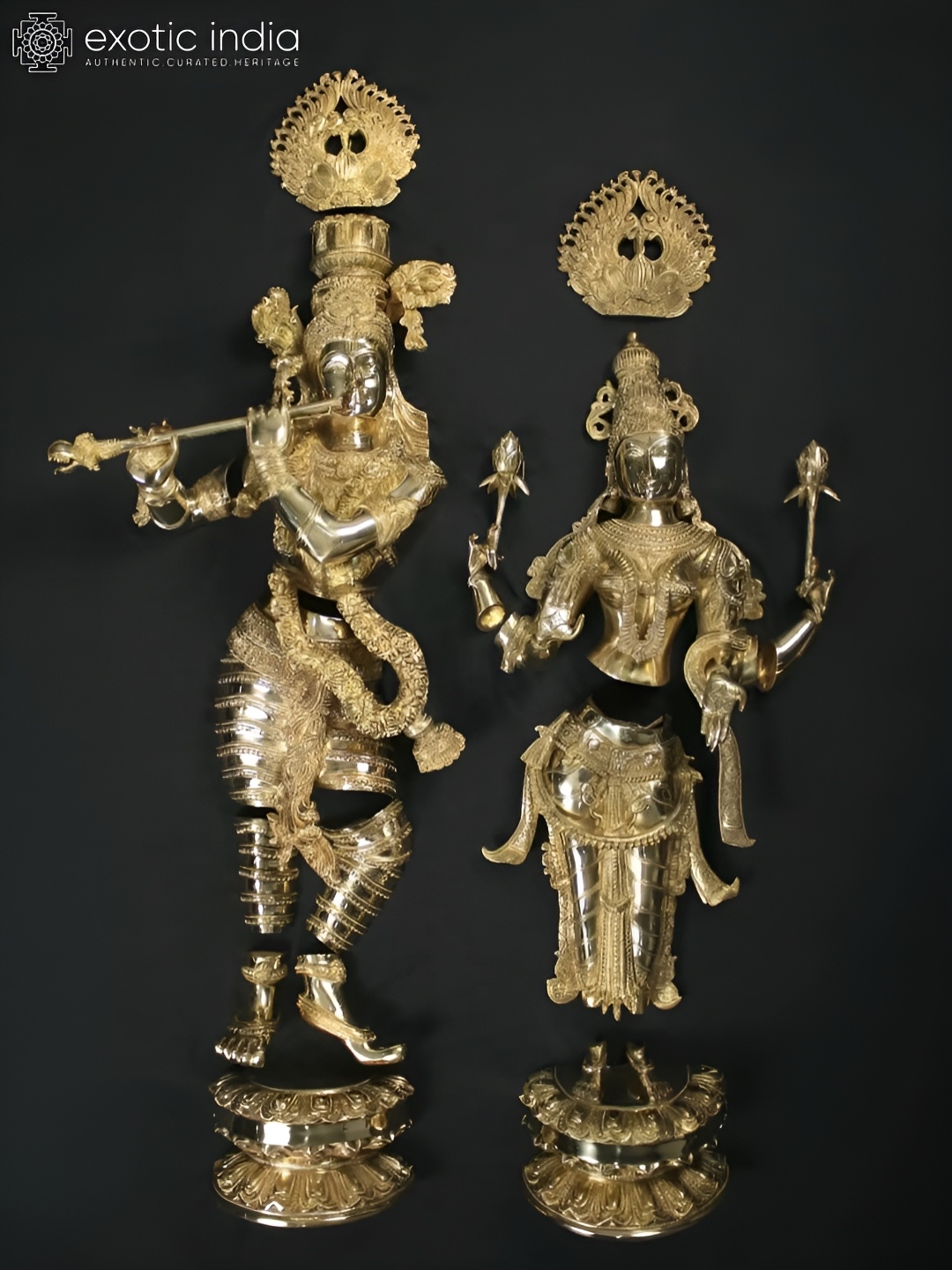 

Exotic India Gold Toned Radha Krishna Brass Statue