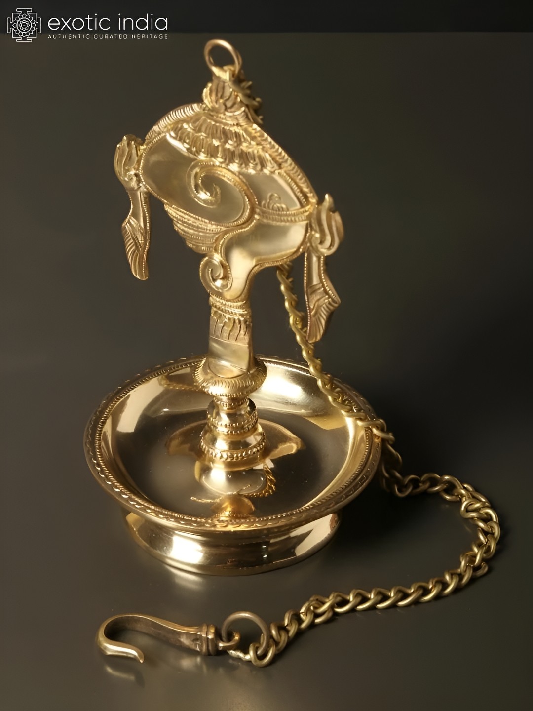 

Exotic India Brass Conch Wall Hanging Diya, Gold