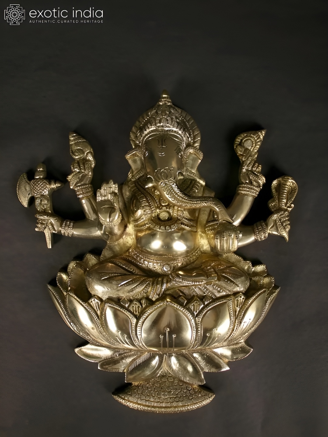 

Exotic India Gold Toned Lord Ganesha Brass Idol