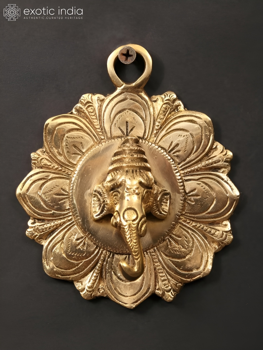 

Exotic India Brass Ganesha Face Wall Hanging, Gold