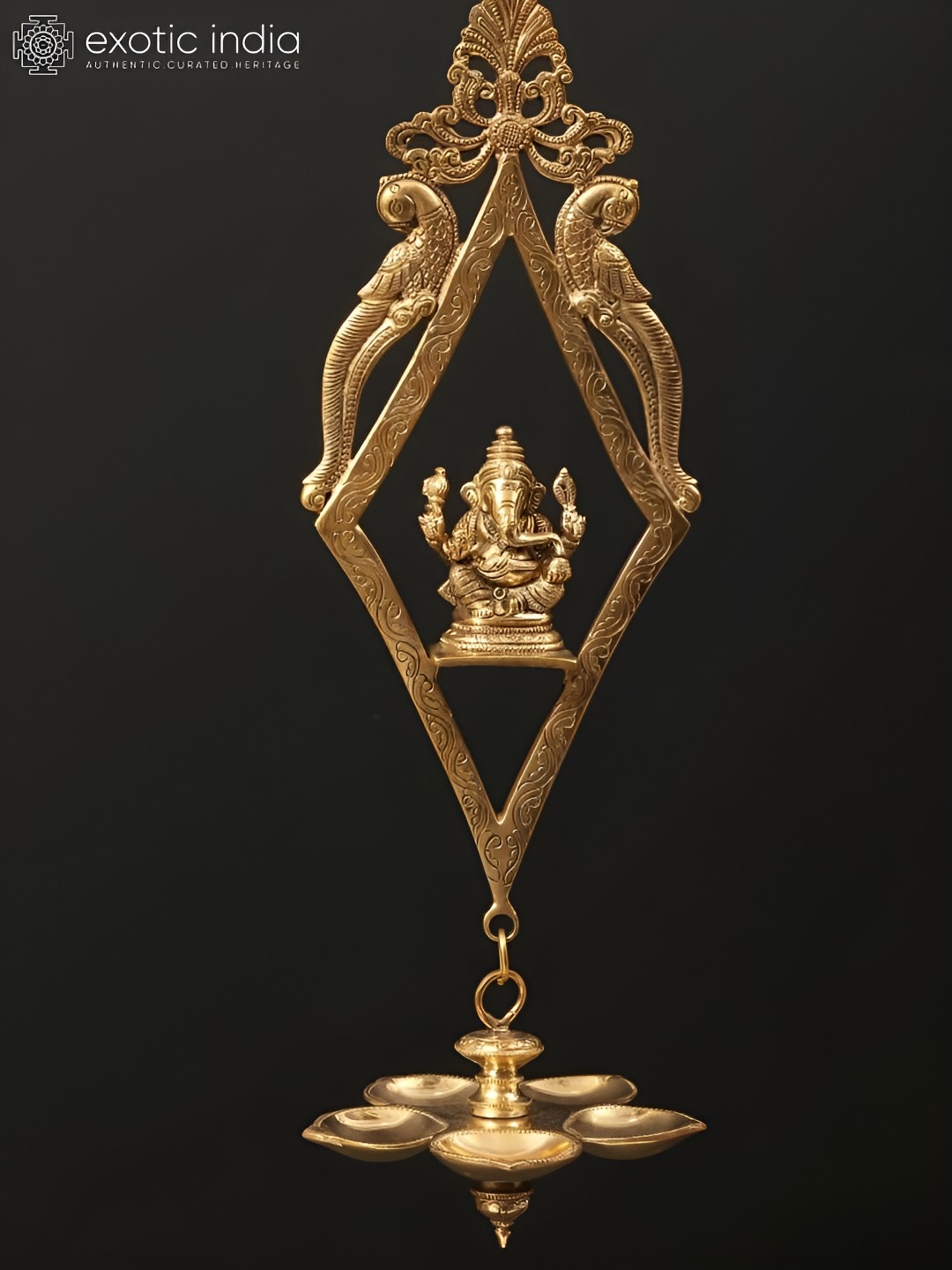 

Exotic India Gold Toned Five Wicks Hanging Lamp