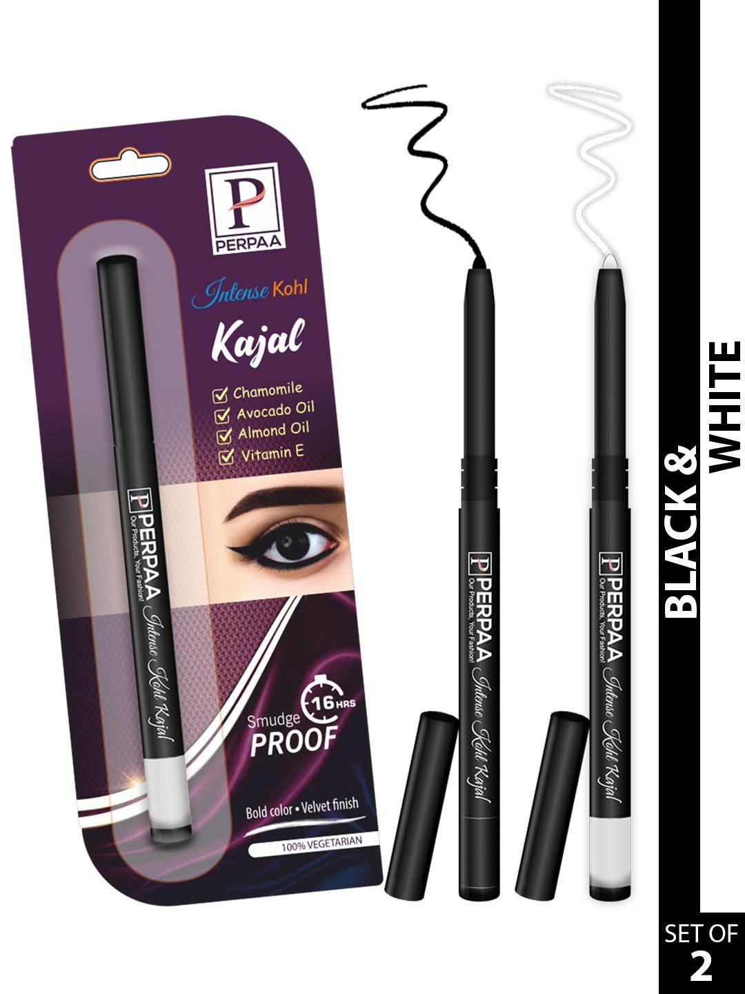 

PERPAA Intense Set Of 2 Kohl Kajal Pencil - 0.35g Each - Black-White