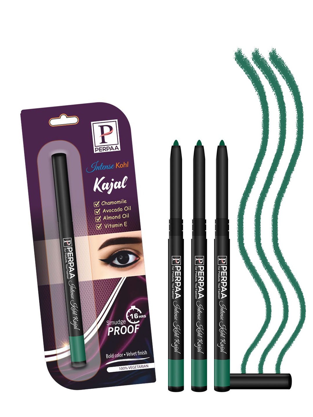 

PERPAA Intense Set Of 3 Kohl Kajal Pencil - 0.35g Each - Green