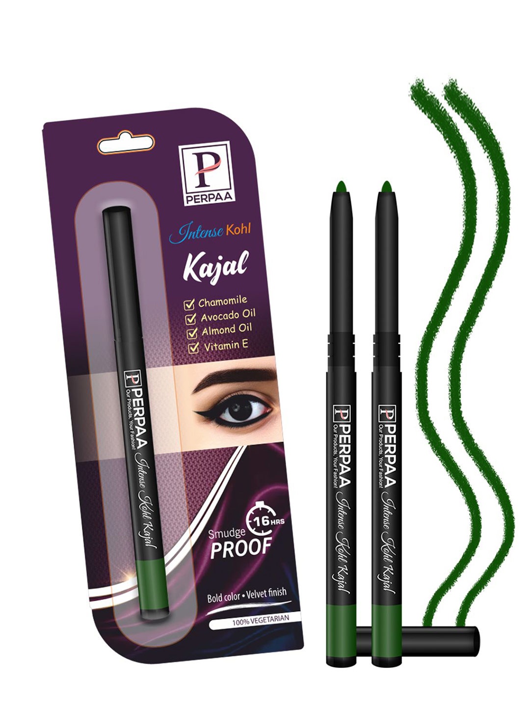

PERPAA Intense Set Of 2 Kohl Kajal Pencil - 0.35g Each - Green