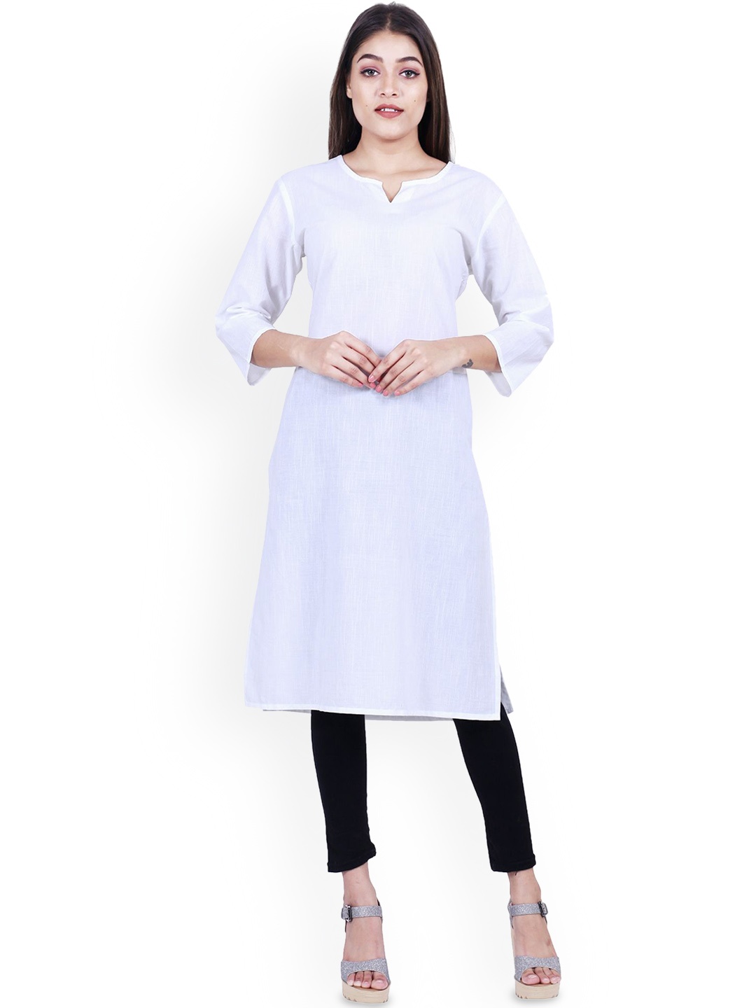 

Alakh Creation Round Neck Pure Cotton Straight Kurta, White