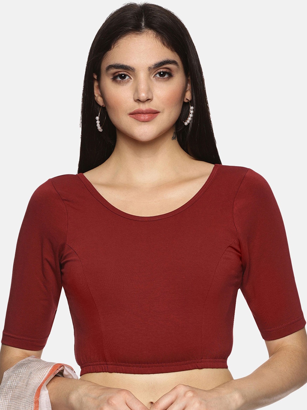 

NOT YET by us Women Printed Short Sleeve Saree Blouse, Maroon