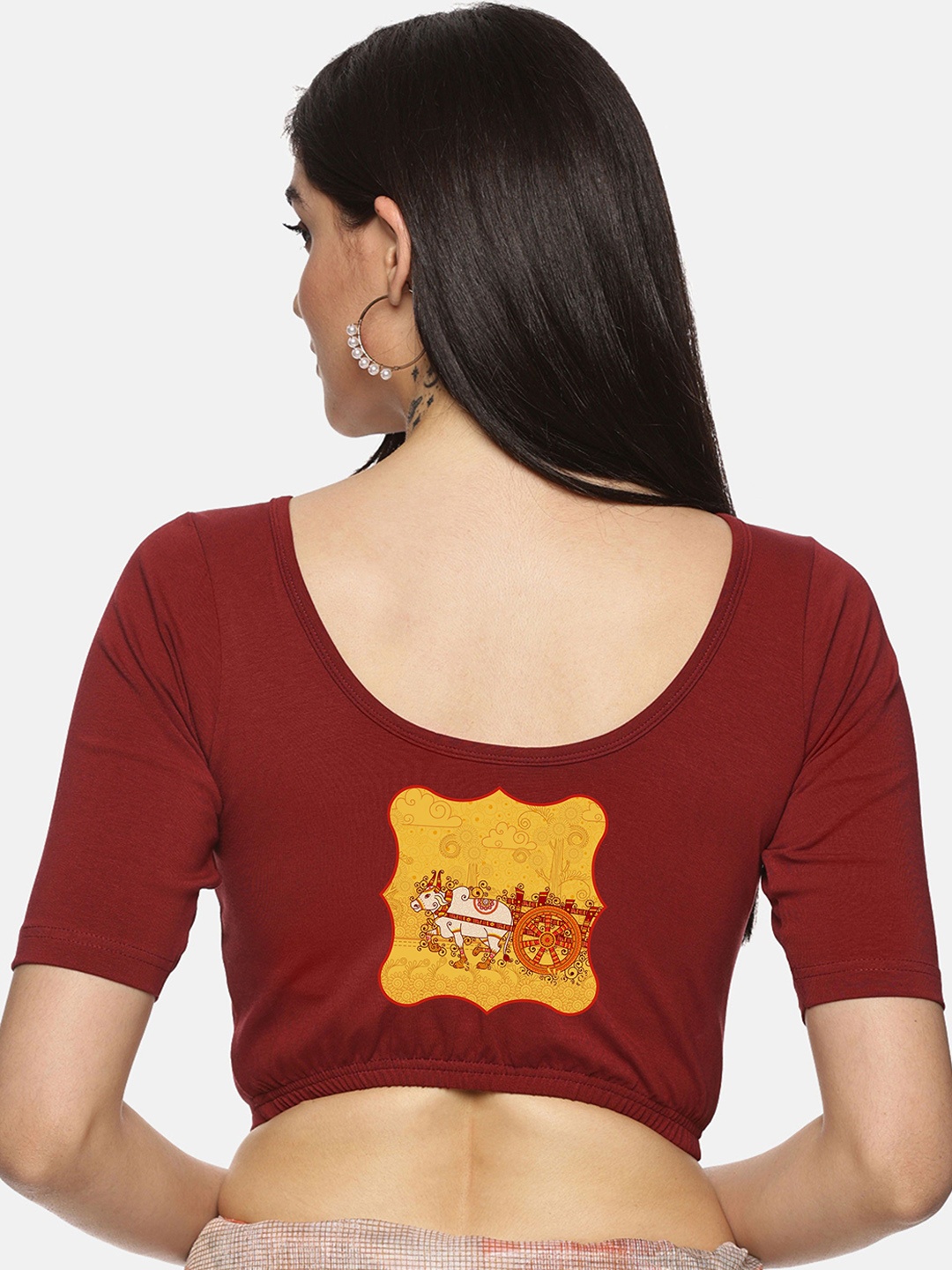 

NOT YET by us Women Printed Short Sleeve Saree Blouse, Maroon