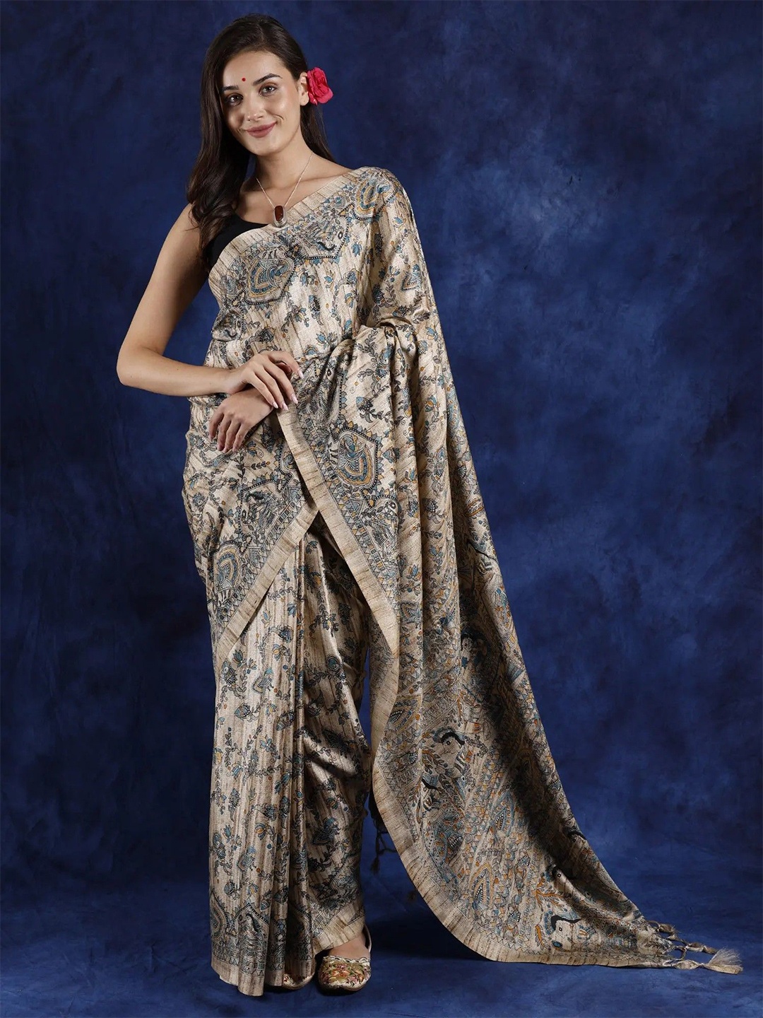 

Exotic India Ethnic Motifs Madhubani Saree, Grey