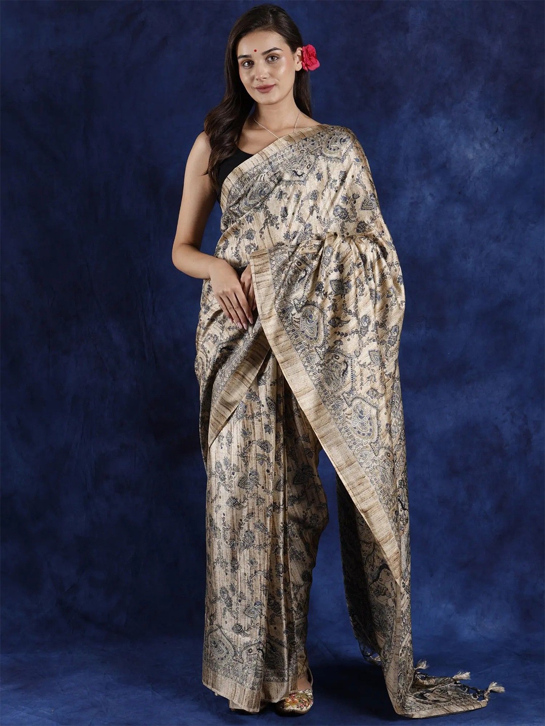 

Exotic India Ethnic Motifs Madhubani Saree, Beige