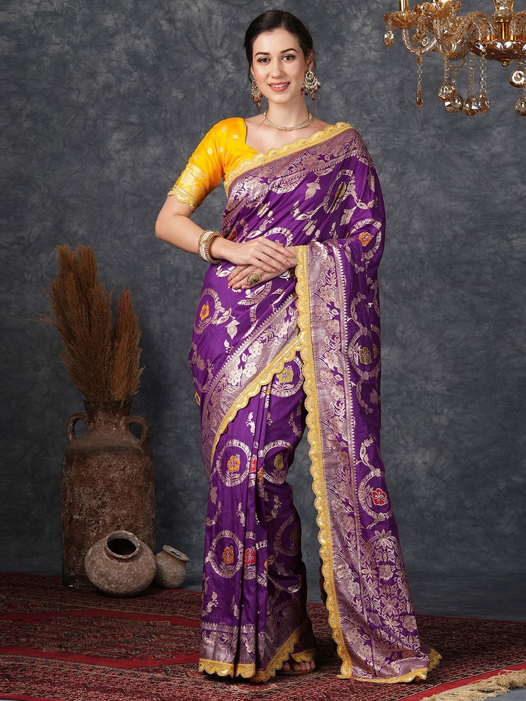 

Satrani Ethnic Motifs Woven Design Zari Banarasi Saree, Purple