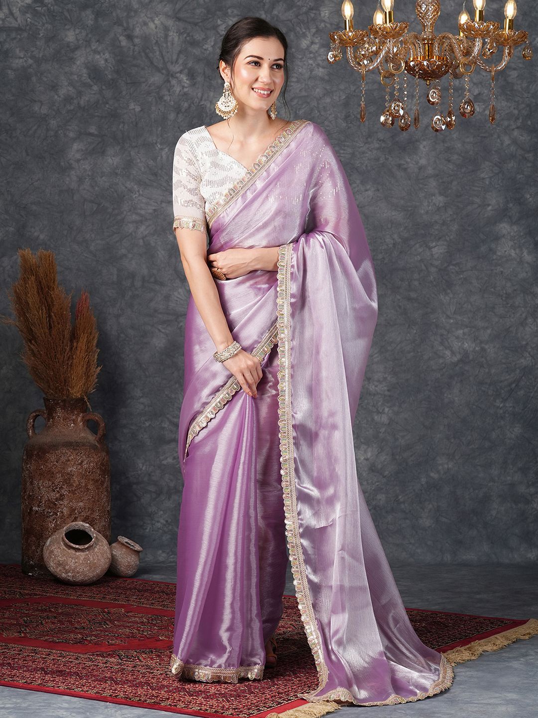 

Satrani Embellished Pure Chiffon Saree, Purple