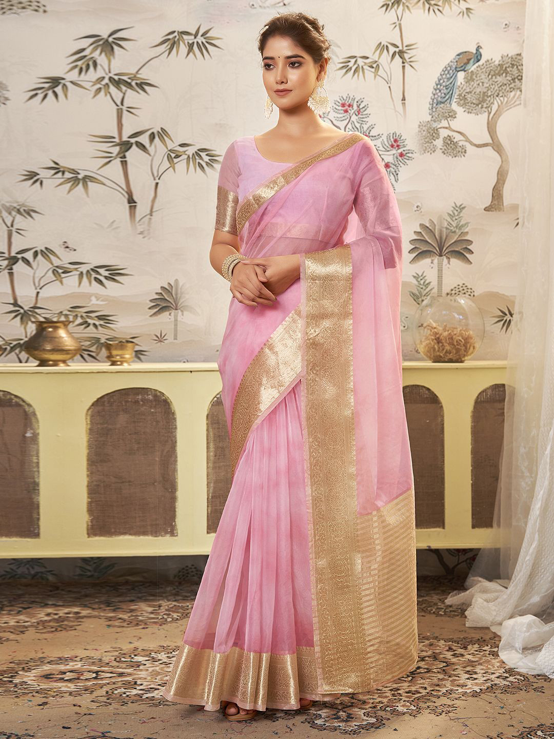 

Satrani Woven Design Zari Banarasi Saree, Pink