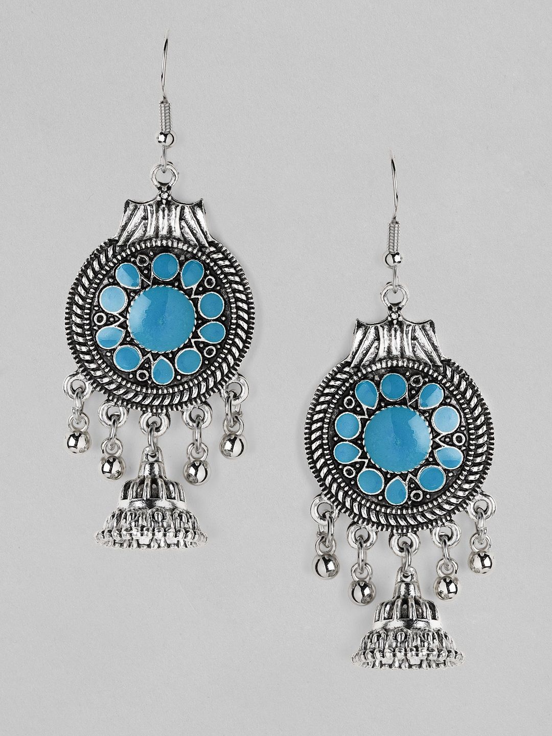 

Rubans Rhodium-Plated Classic Oxidised Jhumkas, Silver