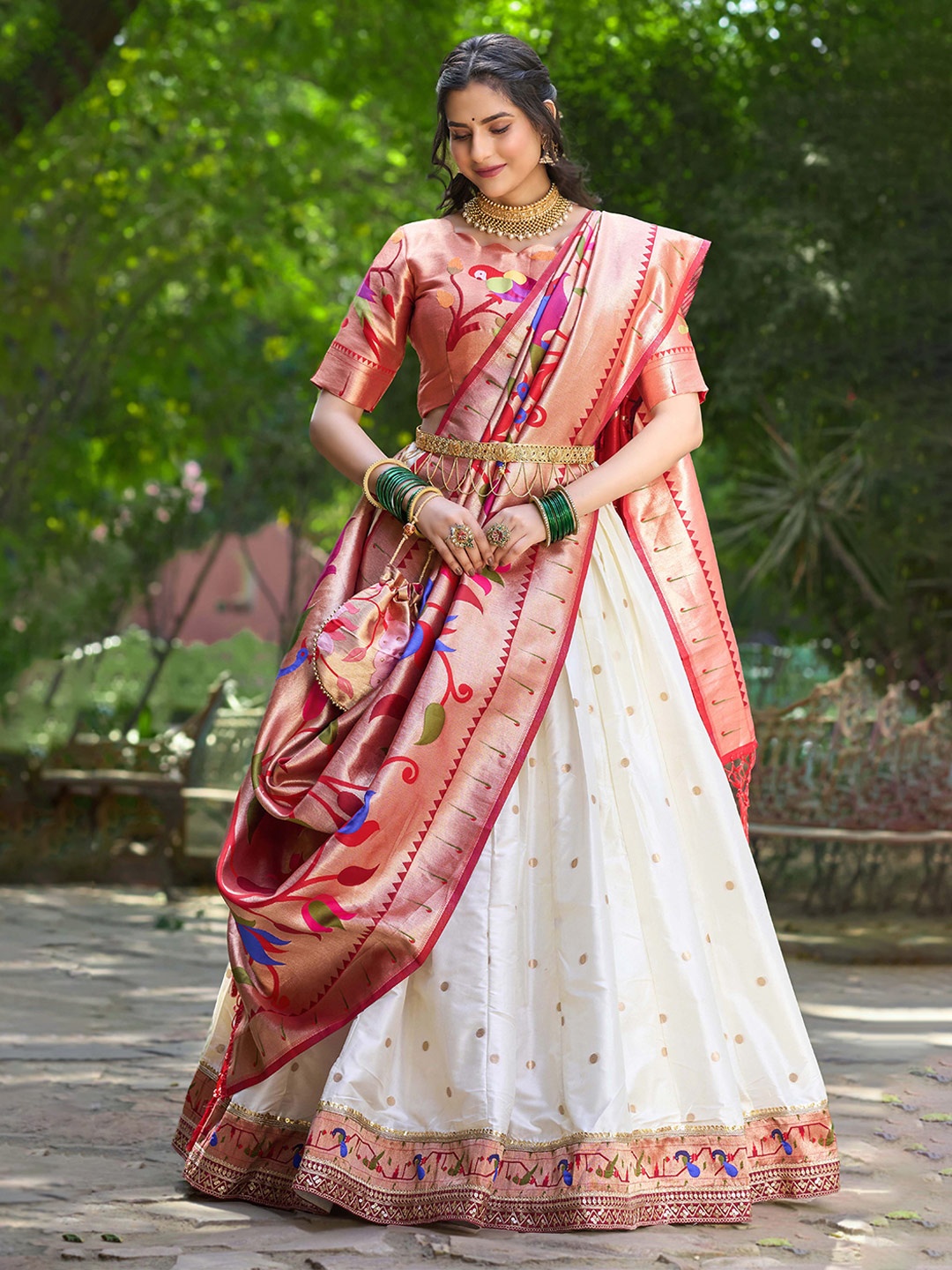 

LOOKNBOOK ART Semi-Stitched Lehenga & Unstitched Blouse With Dupatta, White