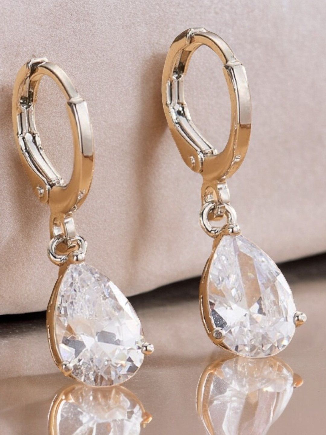 

OOMPH Cubic Zirconia Teardrop Shaped Drop Earrings, Silver