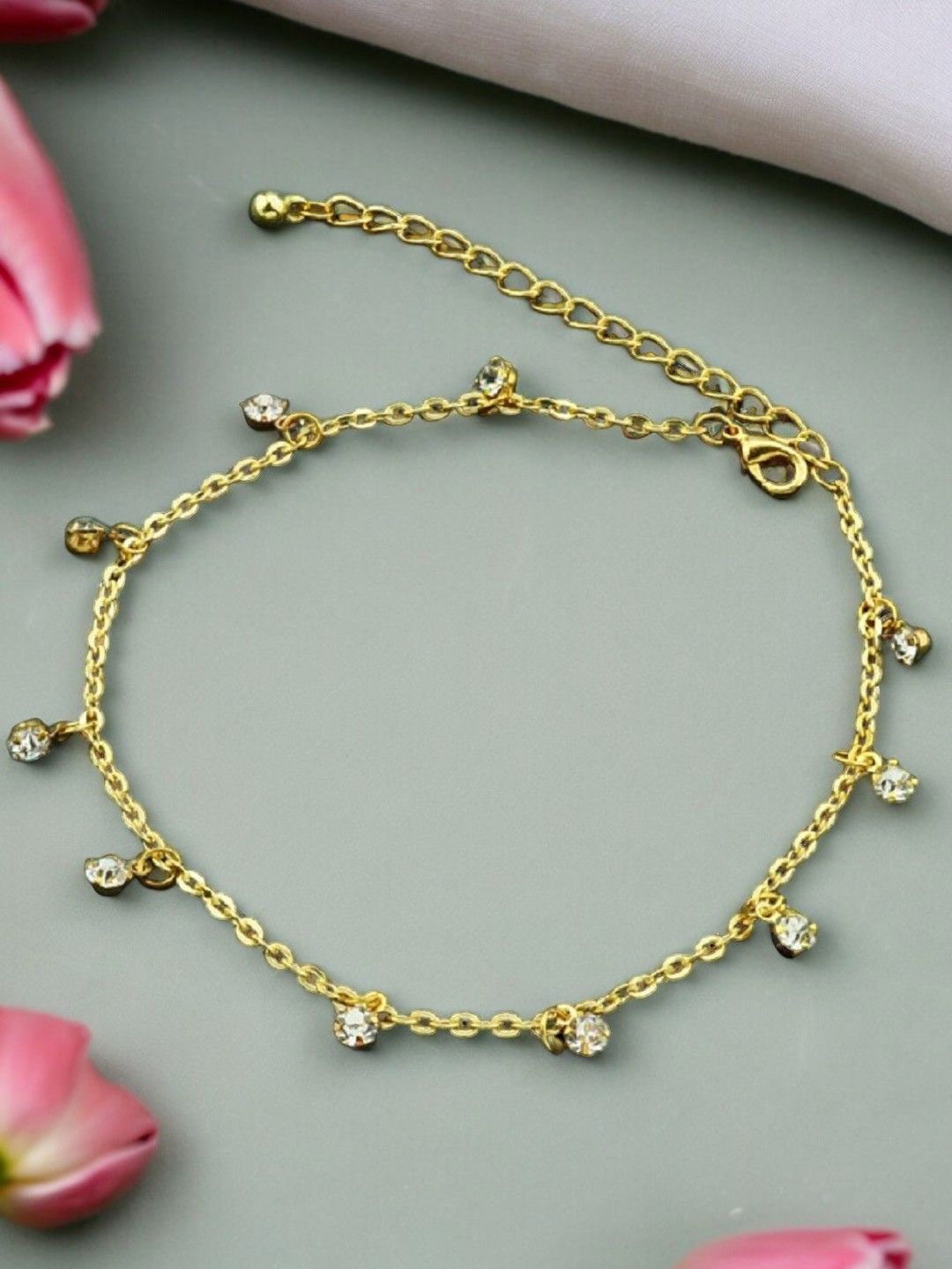 

OOMPH Stone Studded Anklet, Gold