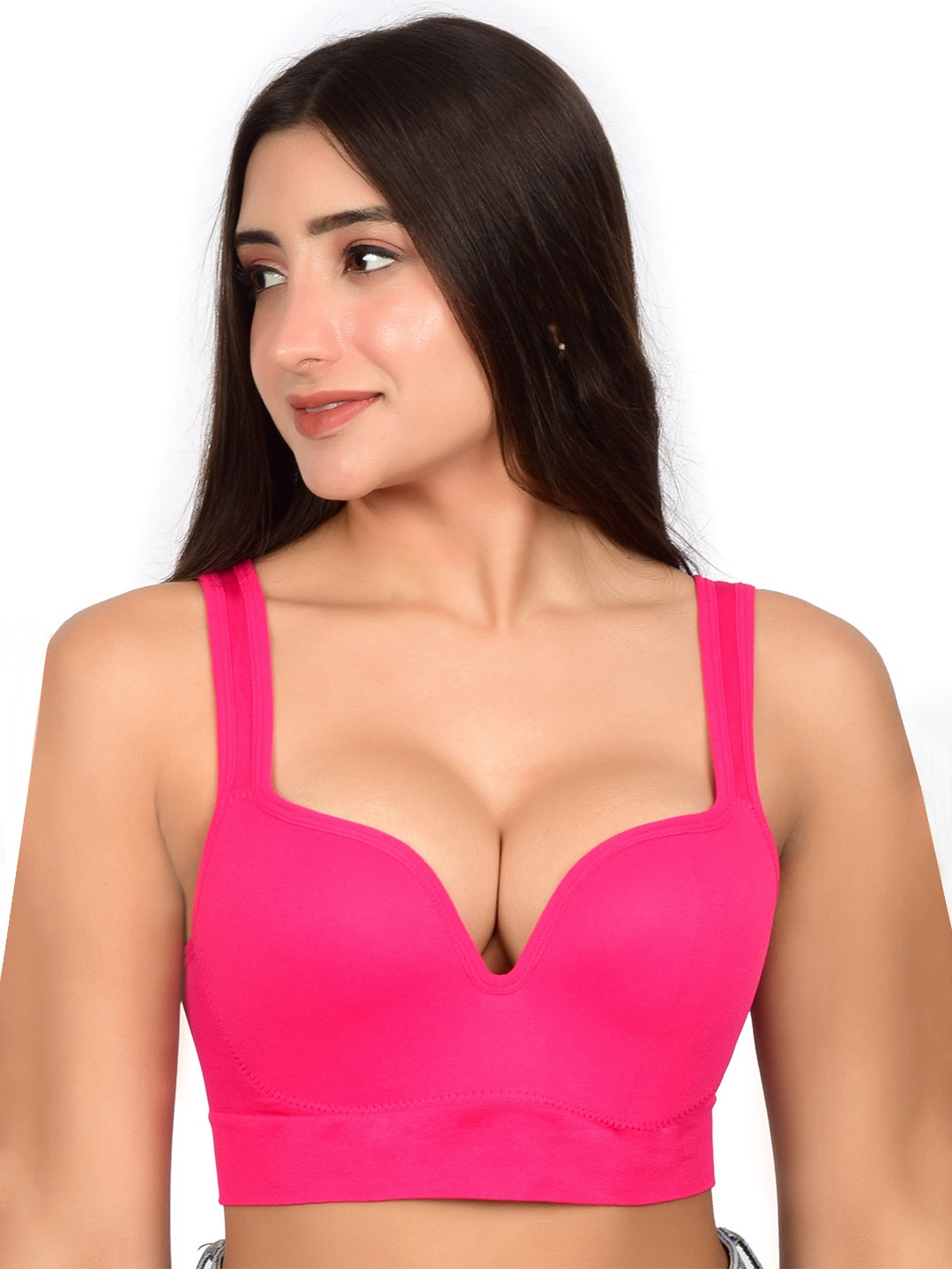 

bare dezire Women Solid Sweetheart Neck Medium Coverage Lightly Padded Workout Bra, Pink