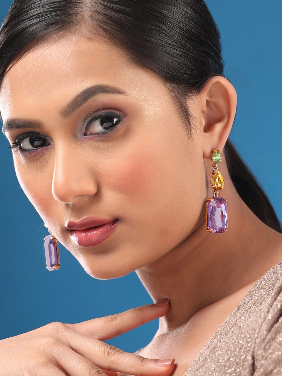 

Rubans Voguish Gold-Plated Stone Studded Geometric Drop Earrings