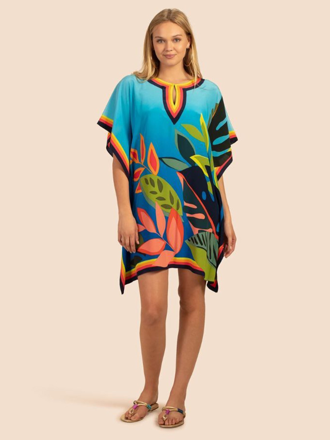 

Navvi Printed Keyhole Neck Kaftan Dress, Blue