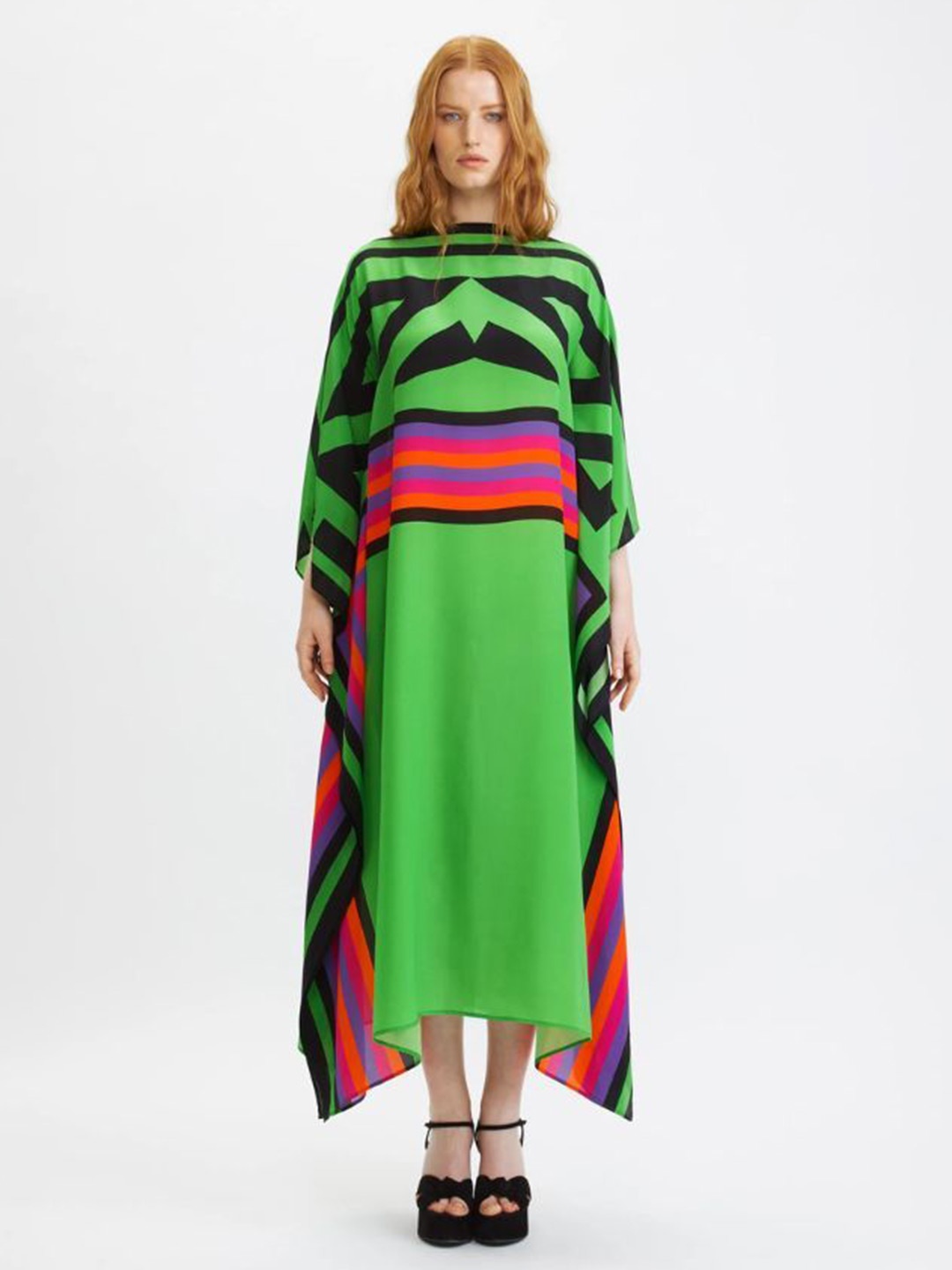 

Navvi Striped Satin Kaftan Maxi Dress, Green