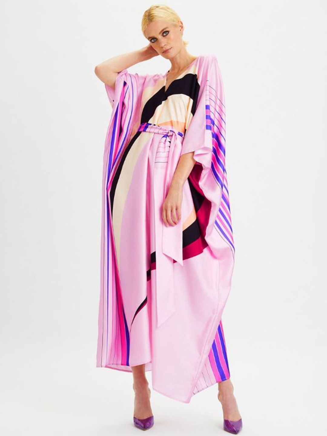 

Navvi Satin Kaftan Maxi Dress, Pink